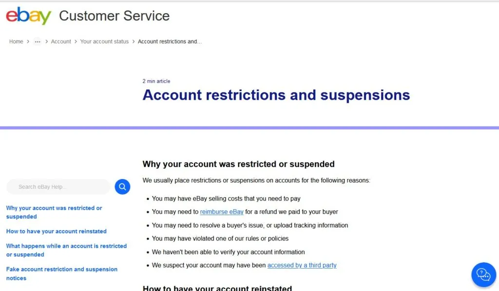 eBay 帳戶被暫停的常見原因
